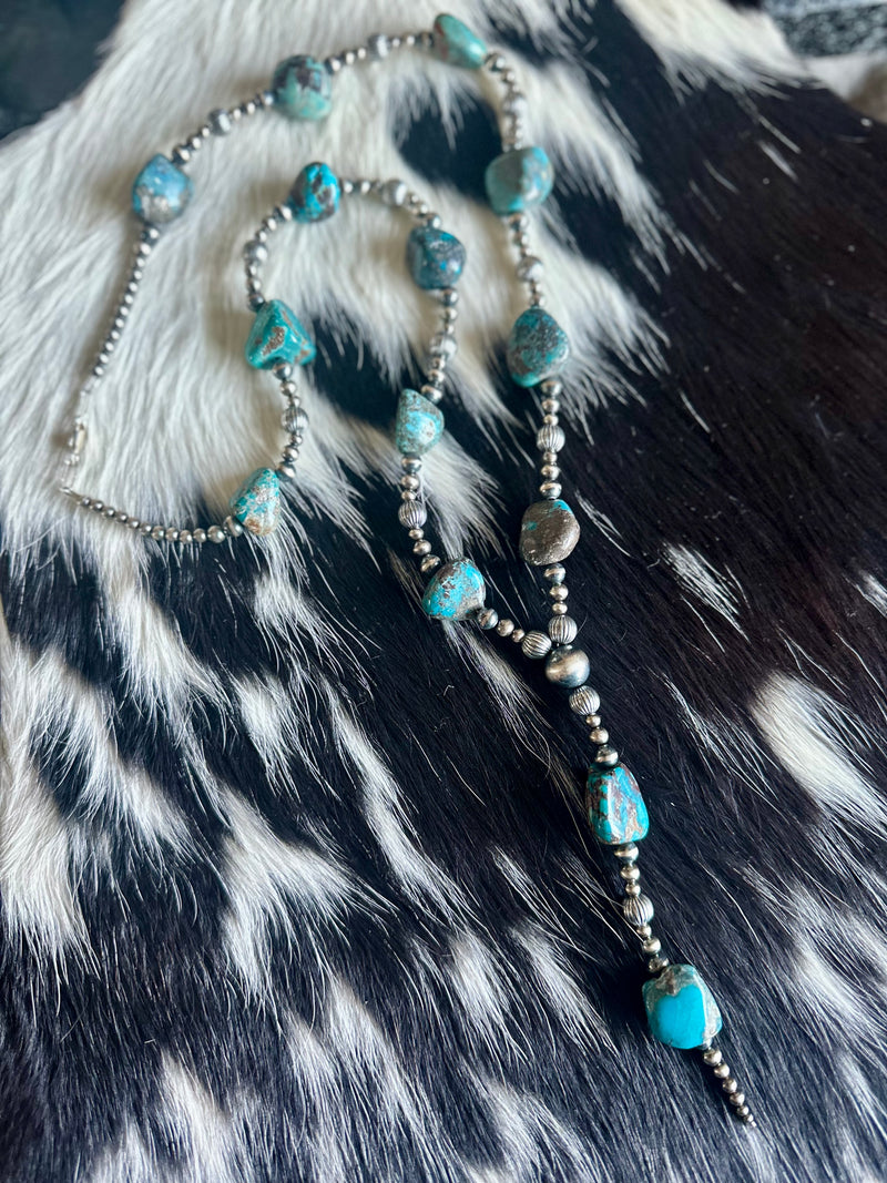 Turquoise/Pearl Lariat Necklace