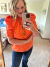 Orange Red Puff Half Sleeve Top