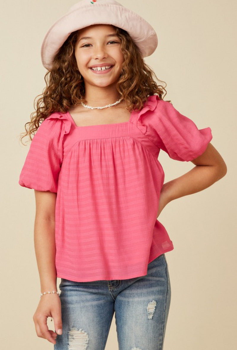 Girls Pink Square Neck Top