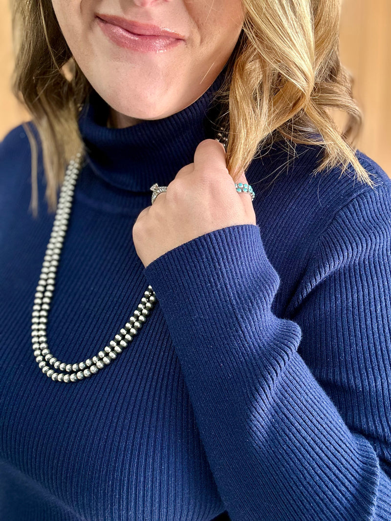Ribbed Turtleneck Sweater - Navy