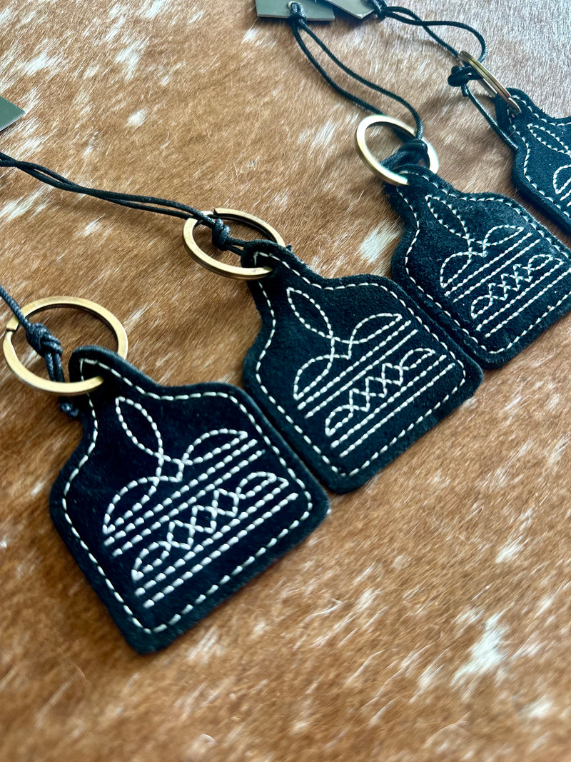Black Bootstitch Eartag Keychain
