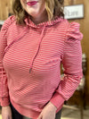 Coral Puff Sleeve Striped Hoodie