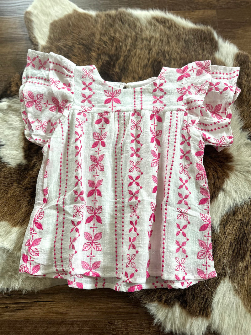Girls Pink Embroidered Top