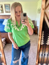 Green Embroidery Detailed Top