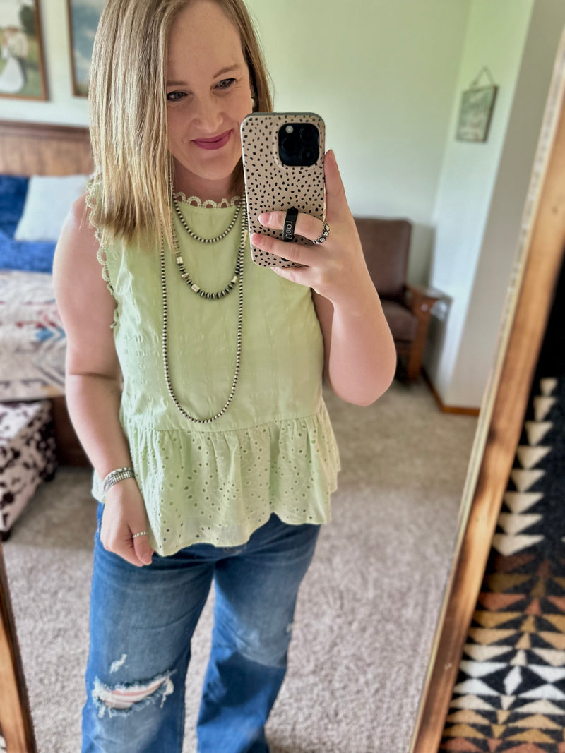 Mint Green Eyelet Tank Top