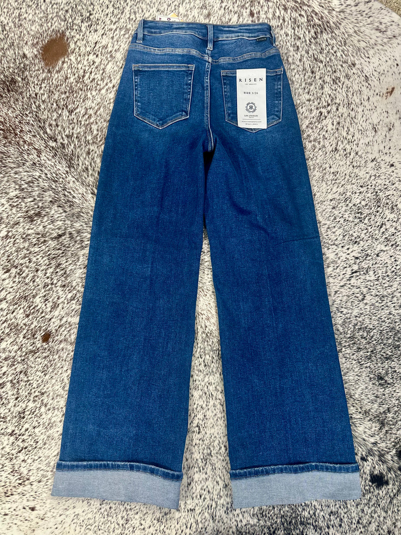 Risen Cuffed Wide Leg Jeans