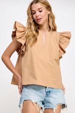 Mocha Flutter Sleeve Poplin Top