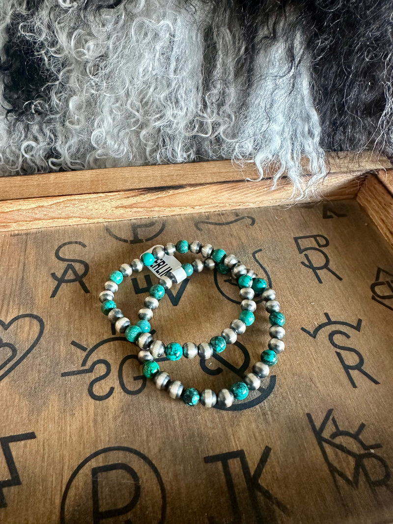 Turquoise / Pearl Stretch Bracelets
