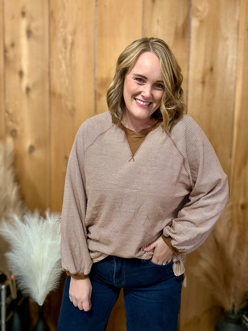 Camel Striped Contrast Top