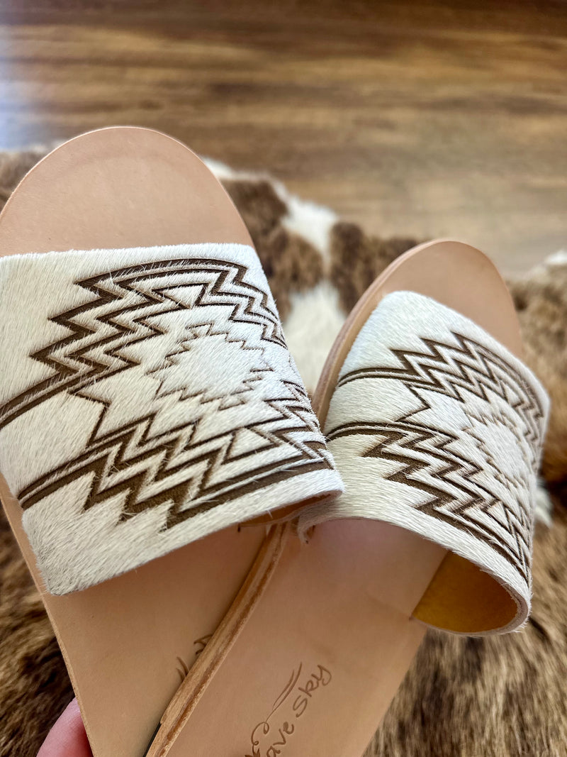 Aztec Cowhide Slides