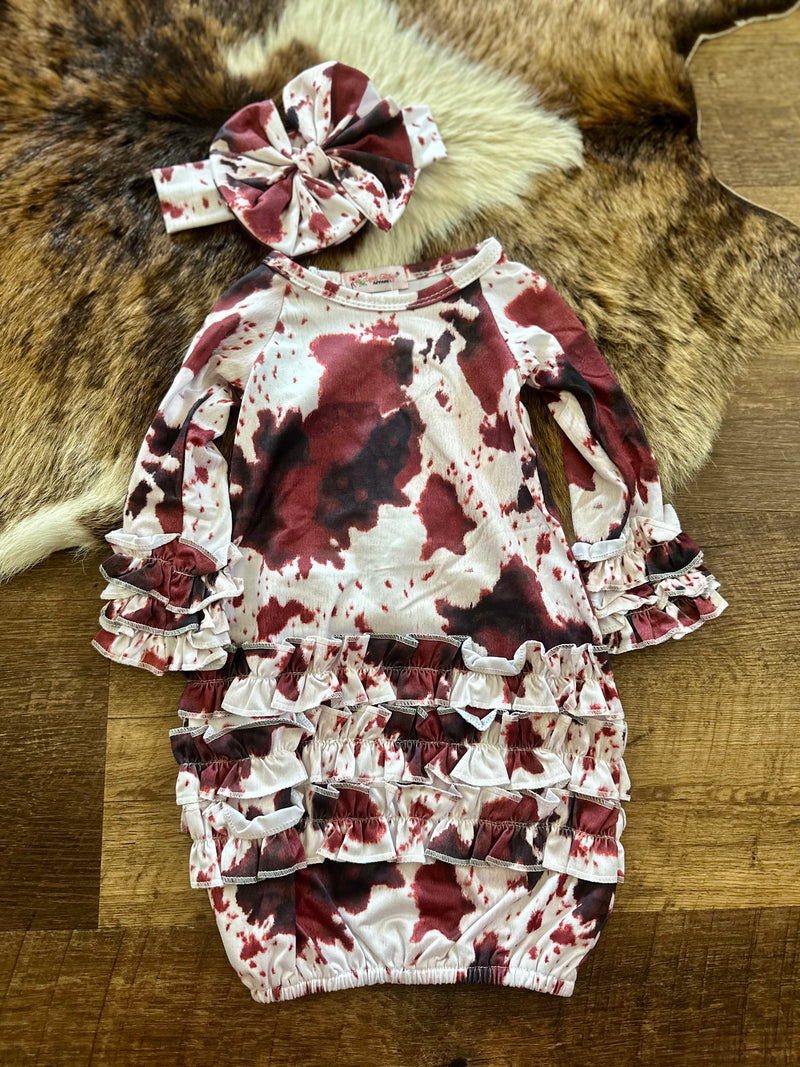 Cowhide Baby Gown with Bow