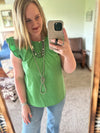 Bright Green Smocked Flutter Sleeve Top
