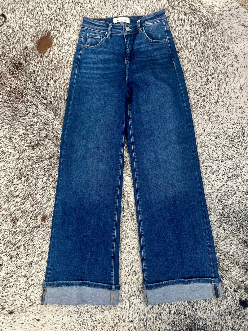 Risen Cuffed Wide Leg Jeans