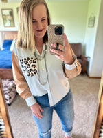 Stripe Leopard Mix Button Down Top