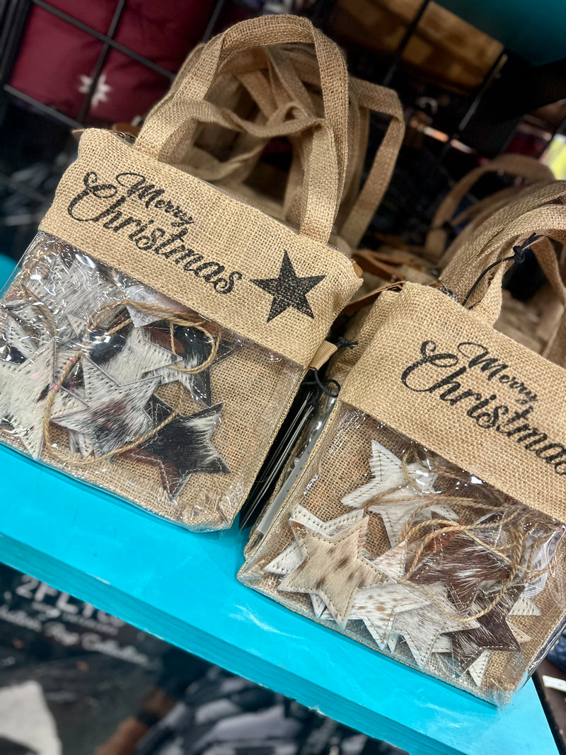 Cowhide Star Ornaments - pack of 10