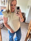 Sage Striped Ruffle Shoulder Top