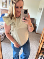 Sage Striped Ruffle Shoulder Top
