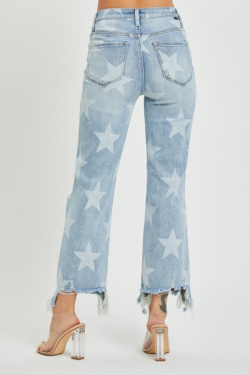 Risen Star Distressed Straight Crop Jeans