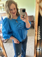 Blue Triple Bow Puffy Sleeve Top