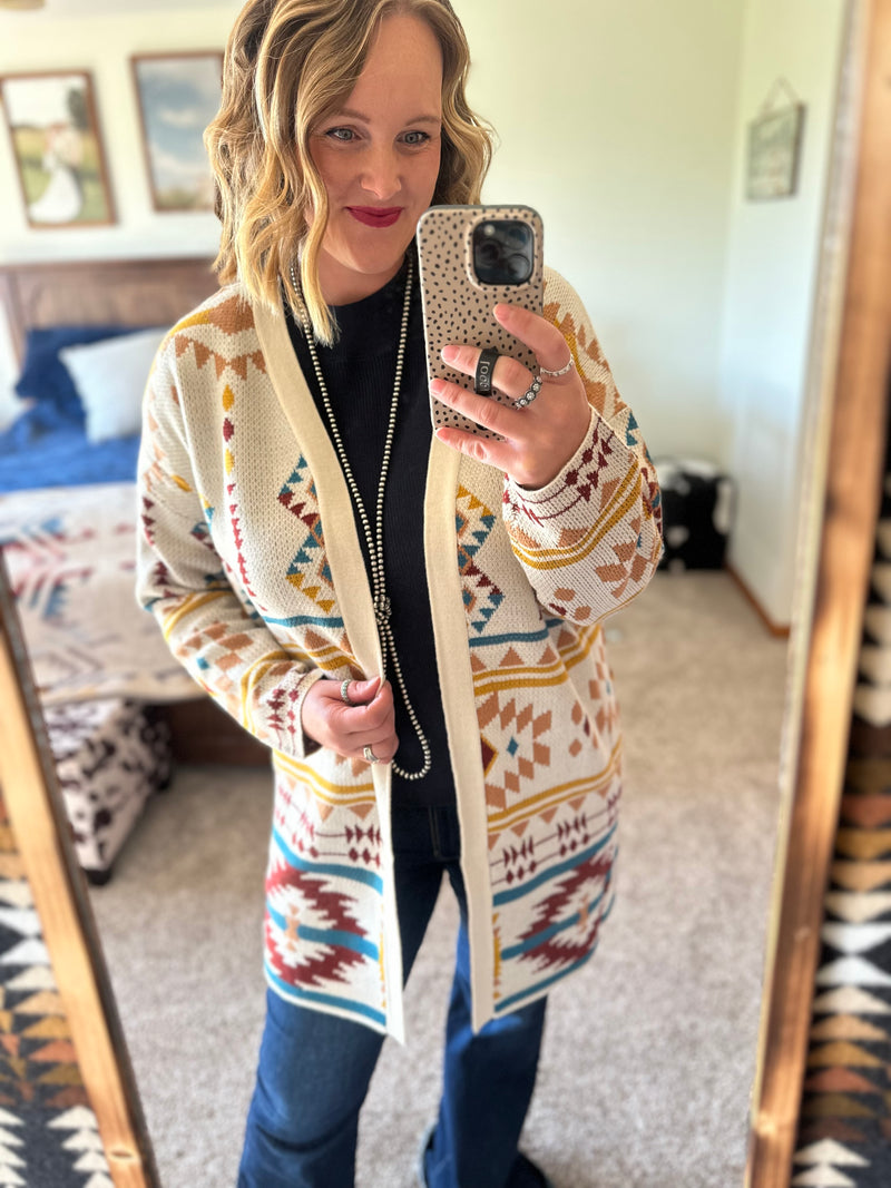 Cream Multi Aztec Cardigan