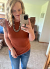 Brown Pleather Ruffle Shoulder Top