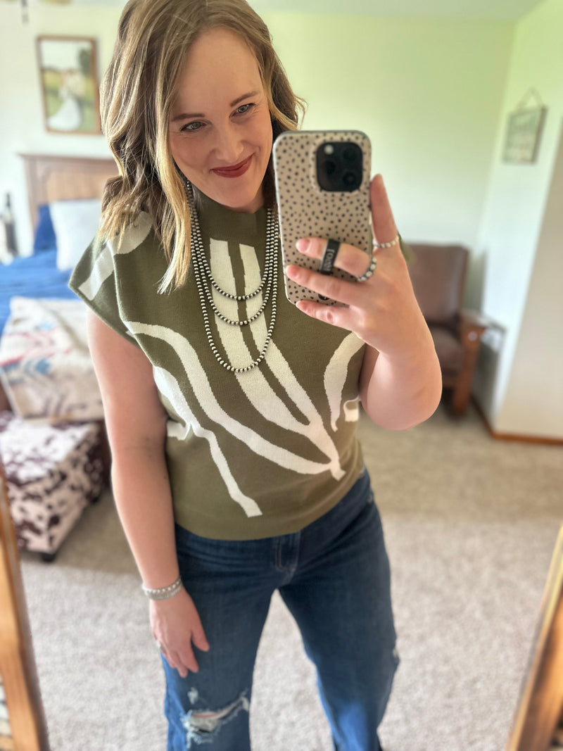Olive Swirl Sweater Top