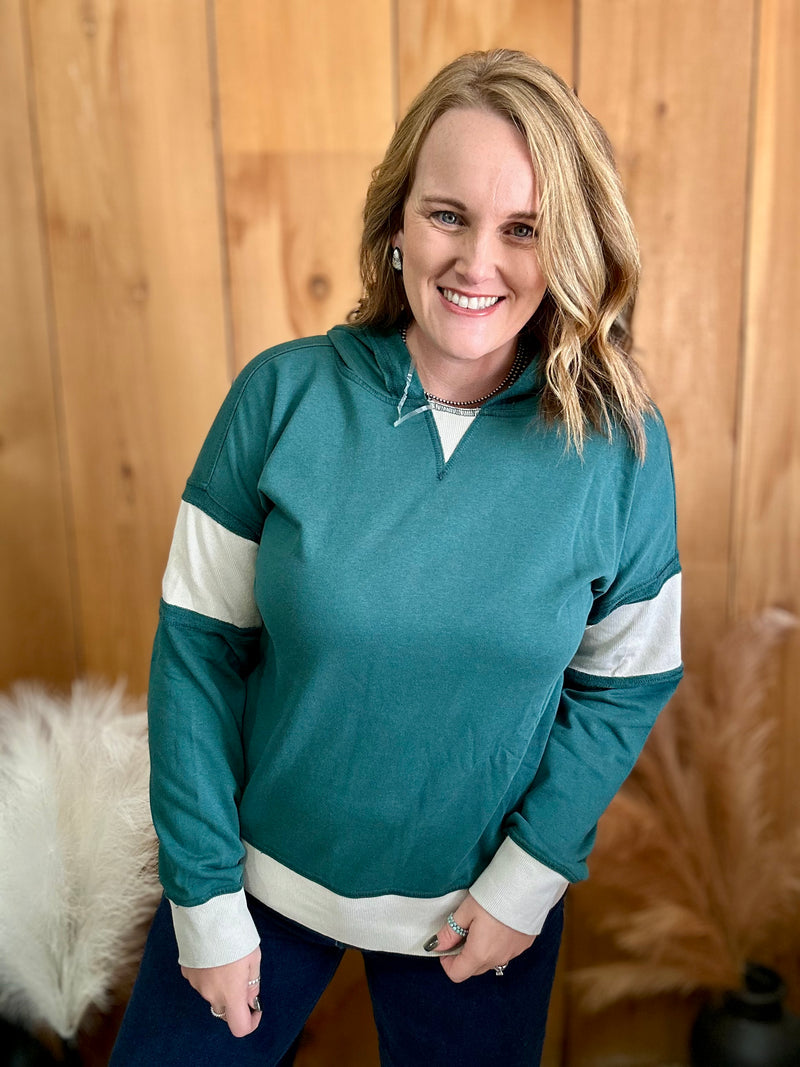 Hunter Green Block Hooded Sweatshirt