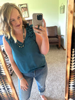 Teal Ruffle Shoulder Tank