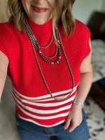 Tomato Striped Sweater Top