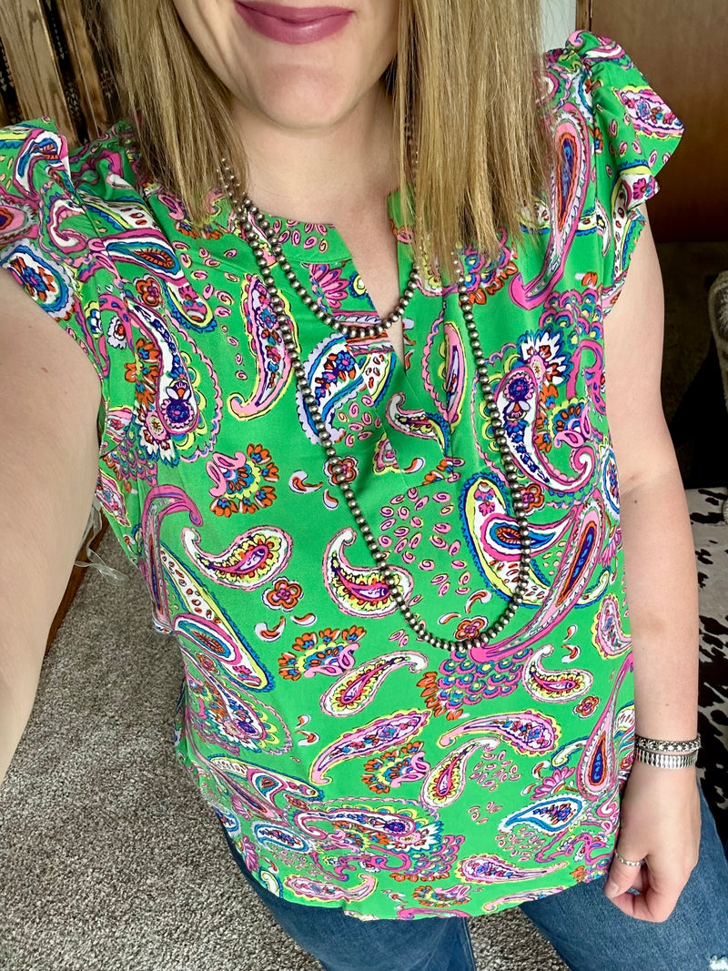 Kelly Green Paisley Top