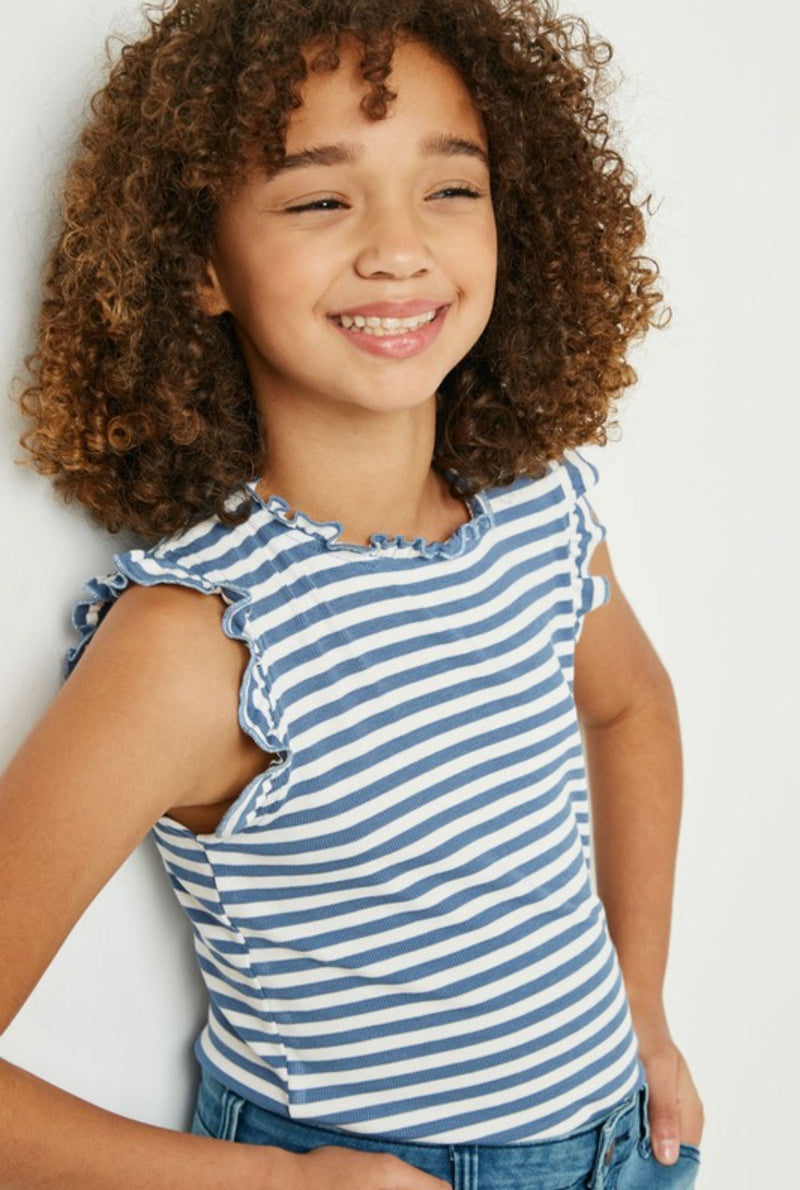 Girls Denim Blue Stripe Tank