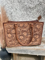 Brown Tooled Leather Tote
