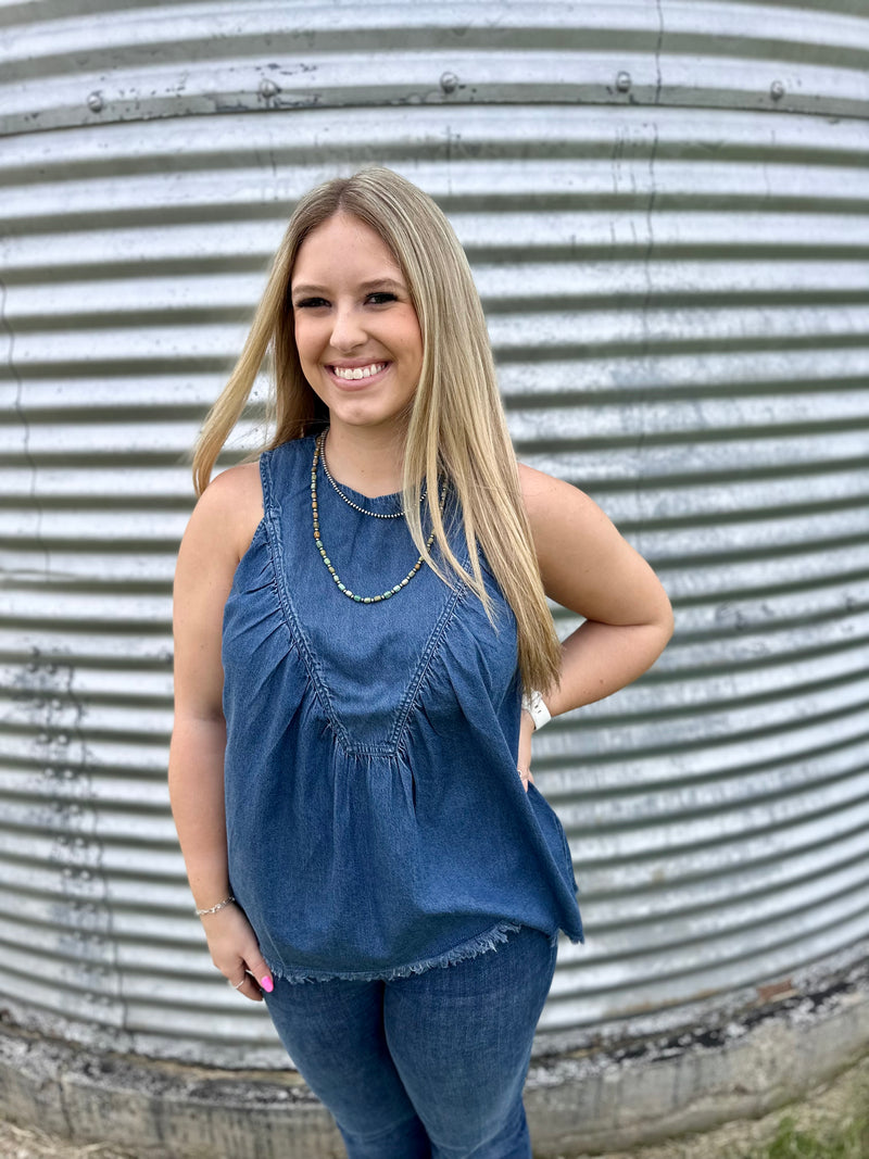 Denim Frayed Hem Tank
