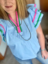 Multi Color Flutter Sleeve Top - Light Blue