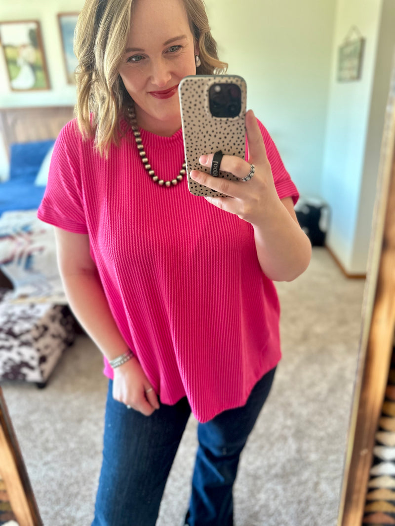 Ribbed Asymmetrical Top - Fuchsia