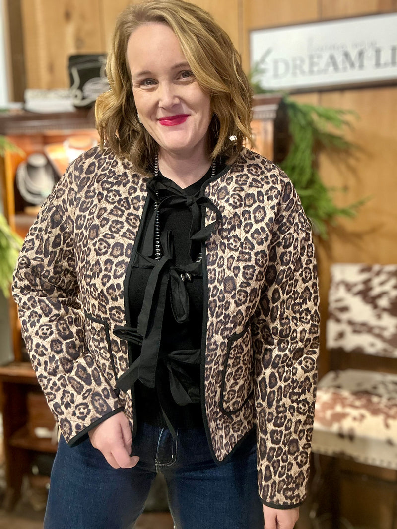 Taupe Leopard Bow Tie Jacket