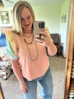Colorblock Stripe Ruffle Detail Top
