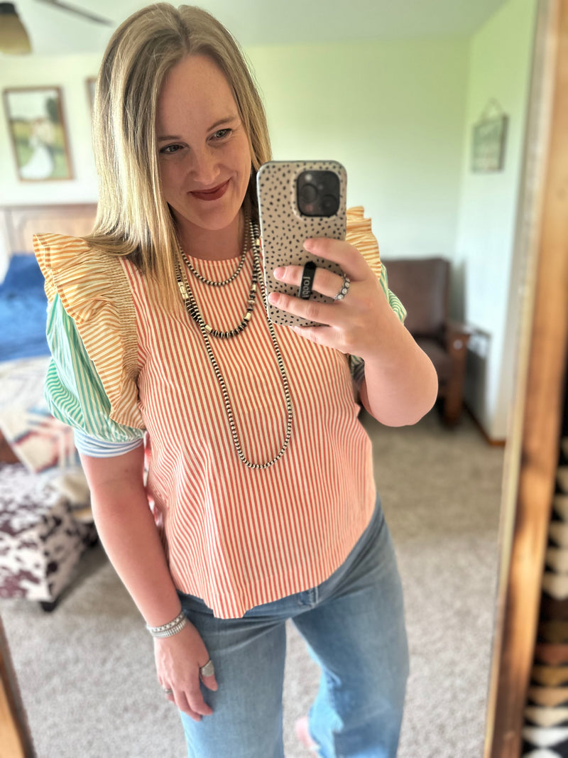 Colorblock Stripe Ruffle Detail Top