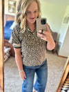 Taupe Leopard Puff Sleeve Half Zip Up