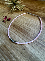 Pink shell heishi choker with Sterling Silver Pearls