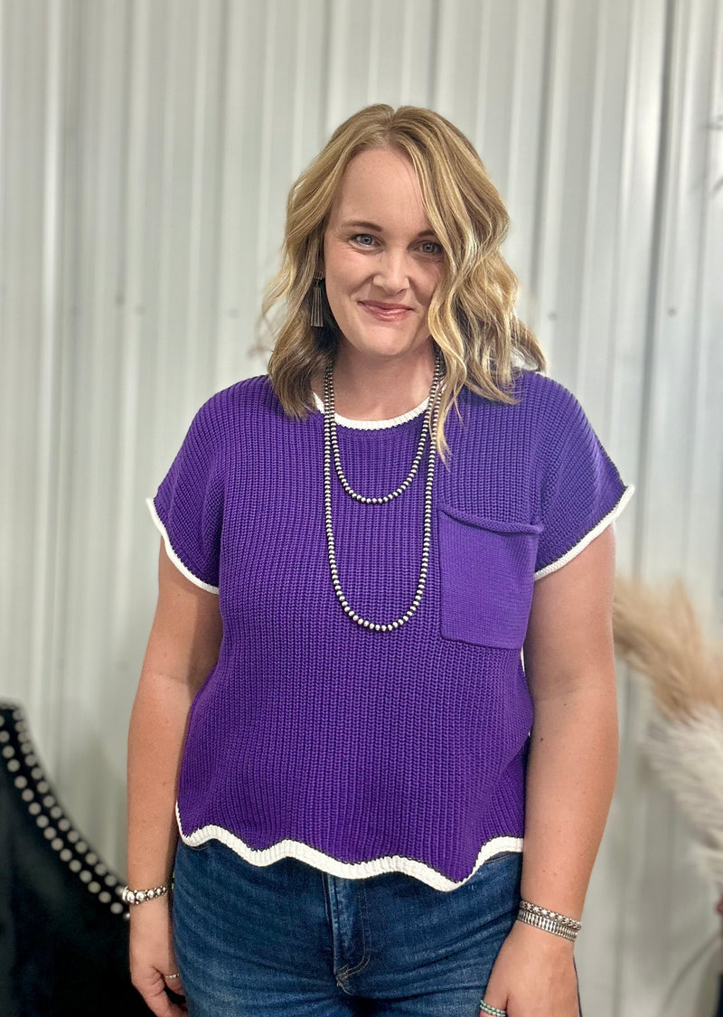 Purple Scalloped Sweater Top