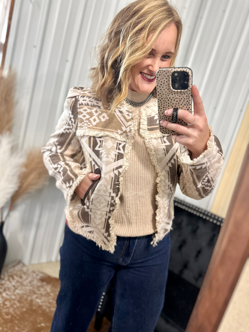 Aztec Jacquard Frayed Edge Jacket
