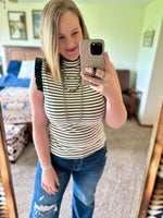 Black Stripes Pleather Shoulder Tank