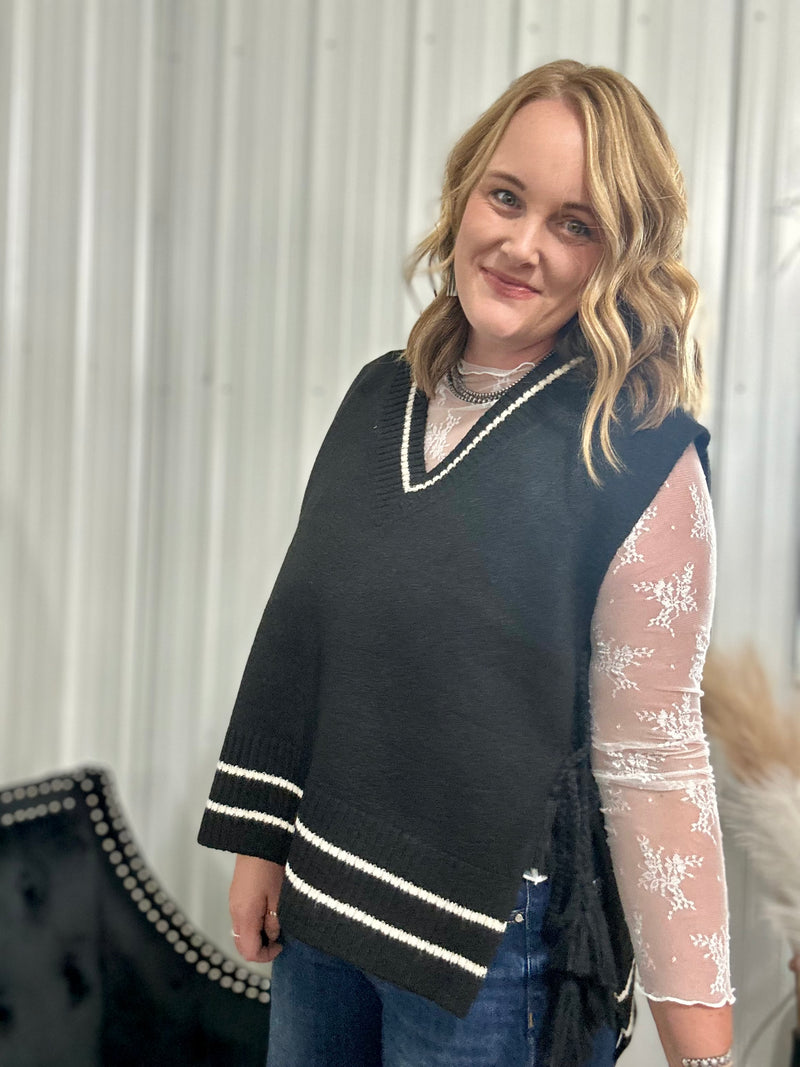 Side Tie Sweater Vest - Black