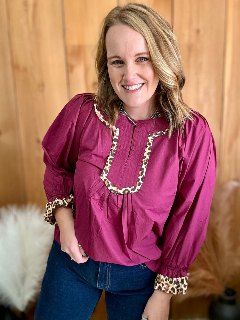 Burgundy Leopard Detailed Top