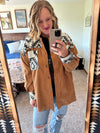 Oversized Aztec Block Corduroy Jacket - Toffee