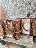 Brown Cowhide / Tooled Leather Tote