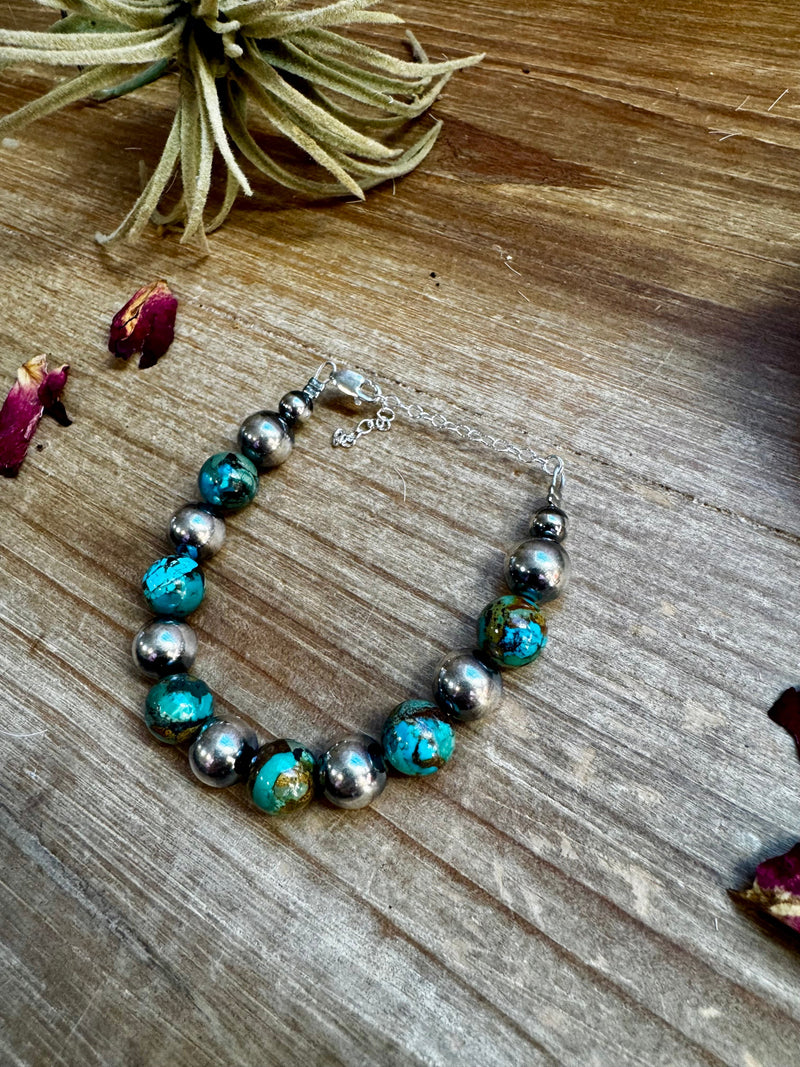 10 mm Sterling Silver Pearls bracelet and turquoise