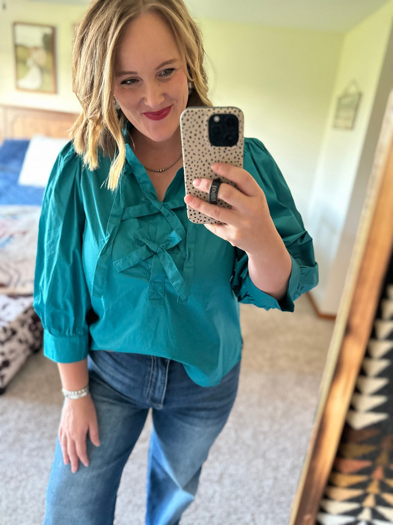 Teal Triple Bow Top