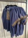 Navy Quarter Zip Top with Leopard